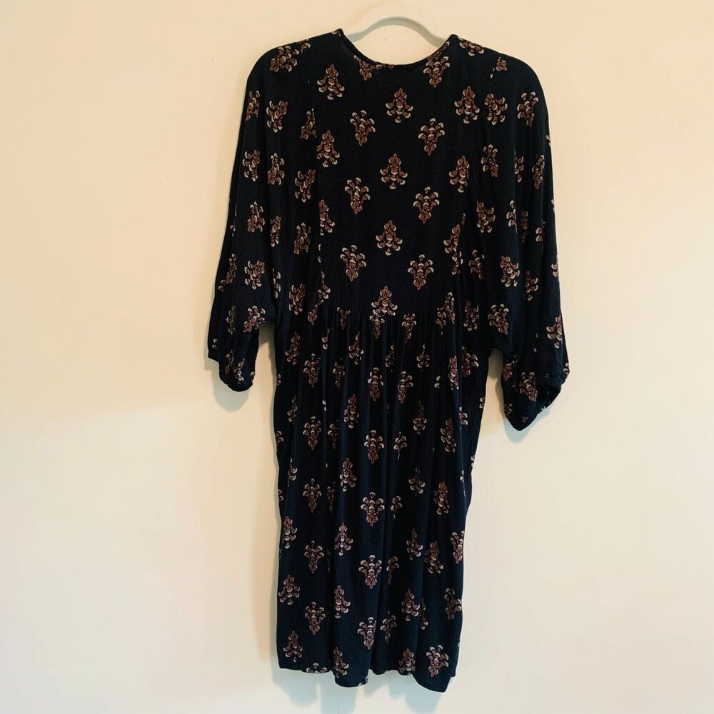 Knox Rose Womens Black Boho V Neck Tassel Loose Fit Mini Dress Rayon S - Picture 5 of 8